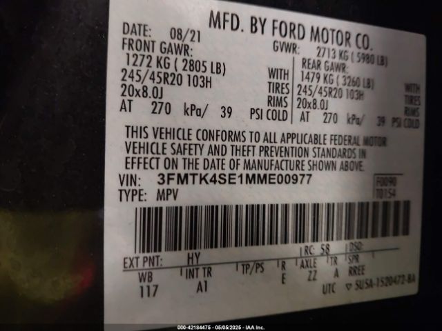 2021 FORD MUSTANG MACH-E 3FMTK4SE1MME00977 Photo 8