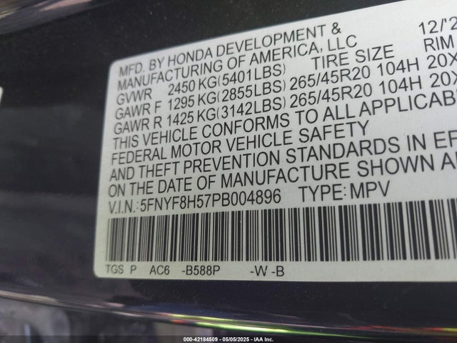 5FNYF8H57PB004896 Honda Passport Awd Ex-l