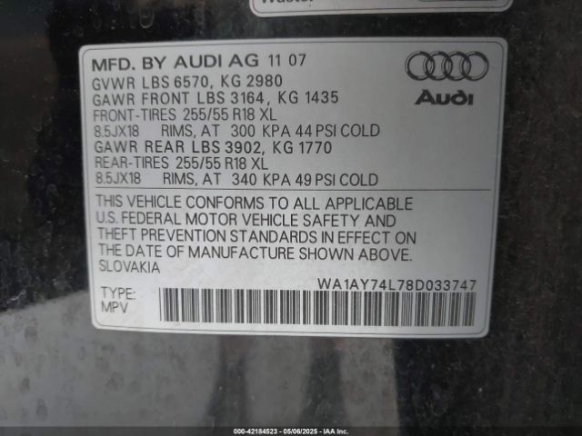 2008 AUDI Q7 WA1AY74L78D033747 Photo 8