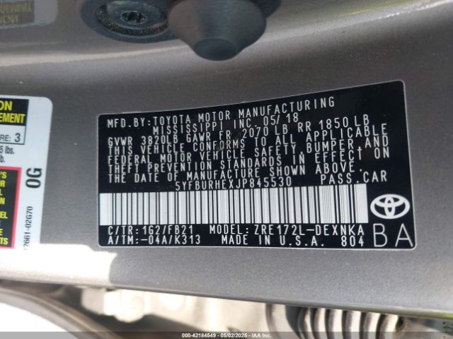 5YFBURHEXJP845530 Toyota COROLLA LE