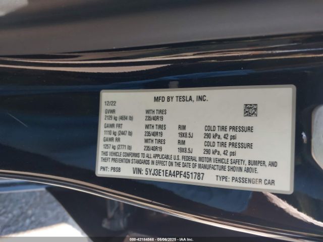 5YJ3E1EA4PF451787 Tesla Model 3 Rear-wheel Drive