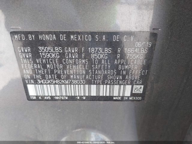 3HGGK5H82KM738030 Honda FIT EX