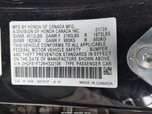 2024 HONDA CIVIC 2HGFE1F72RH322106 Photo 8