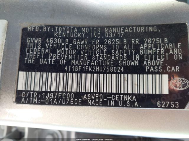 4T1BF1FK2HU758024 Toyota CAMRY LE