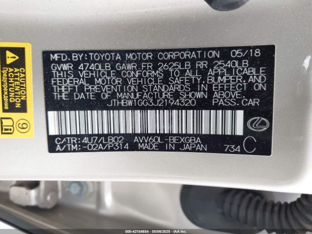 JTHBW1GG3J2194320 Lexus ES 300H