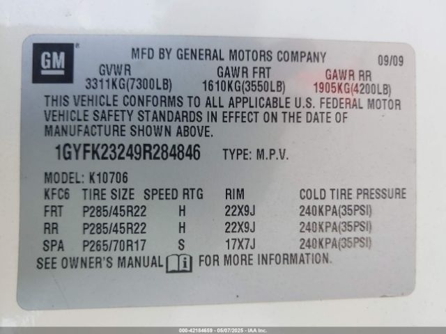 2009 CADILLAC ESCALADE 1GYFK23249R284846 Photo 8