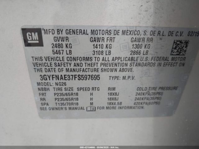 2015 CADILLAC SRX 3GYFNAE37FS597695 Photo 8