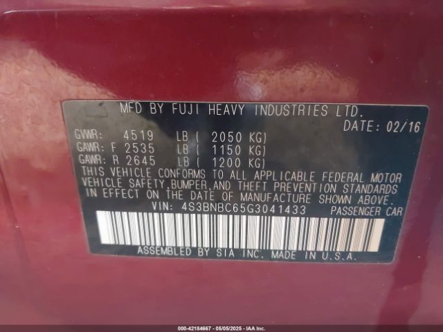 4S3BNBC65G3041433 Subaru Legacy 2.5i Premium