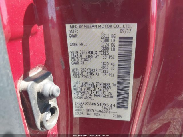 1N6AA1C55HN569534 Nissan TITAN SV