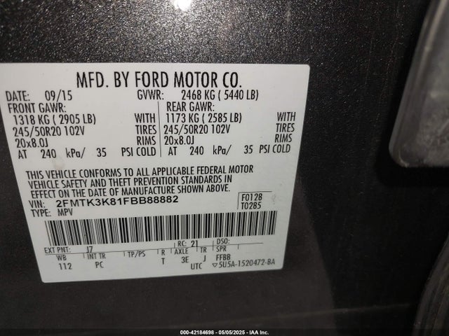 Ford Edge Titanium 2015 2FMTK3K81FBB88882 Image 9