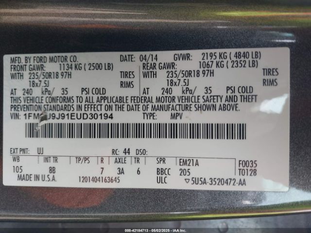 1FMCU9J91EUD30194 Ford Escape Titanium