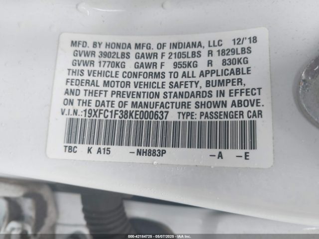 19XFC1F38KE000637 Honda CIVIC EX