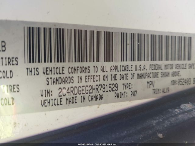 2C4RDGEG2HR791529 Dodge Grand Caravan Gt
