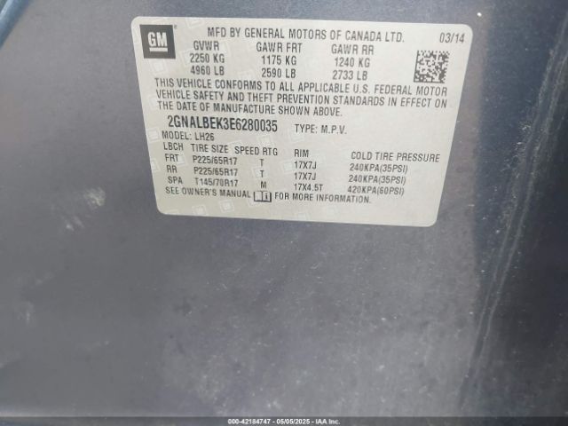 2GNALBEK3E6280035 Chevrolet EQUINOX 1LT