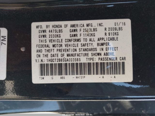 1HGCT2B85GA003565 Honda Accord Ex-l V-6