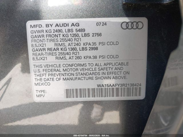 2024 AUDI Q5 SPORTBACK WA15AAFY3R2138424 Photo 8