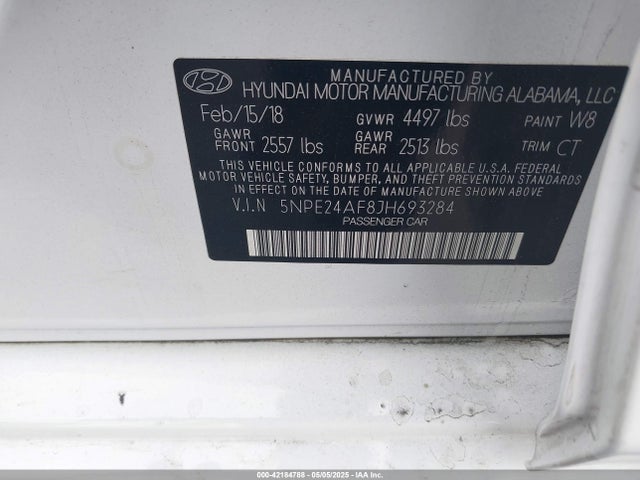 5NPE24AF8JH693284 Hyundai SONATA SE