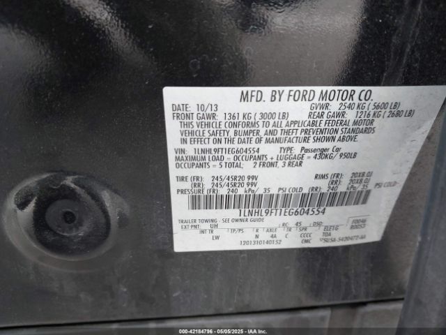 1LNHL9FT1EG604554 Lincoln Mks Ecoboost