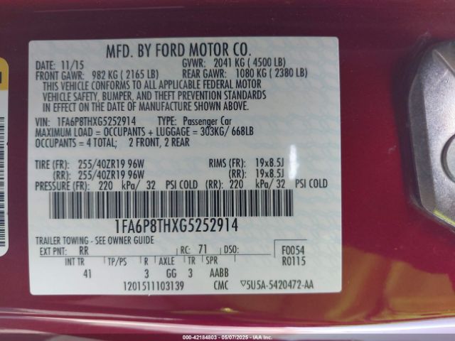 1FA6P8THXG5252914 Ford Mustang Ecoboost
