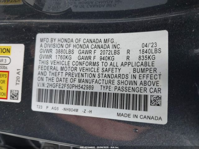 2HGFE2F50PH542989 Honda k20c2