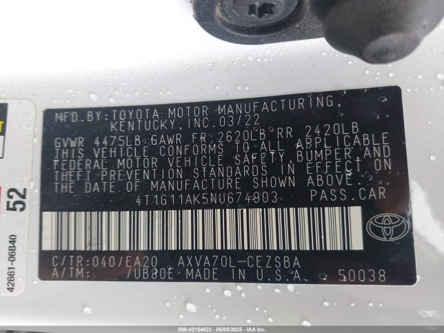 4T1G11AK5NU674903 Toyota CAMRY SE
