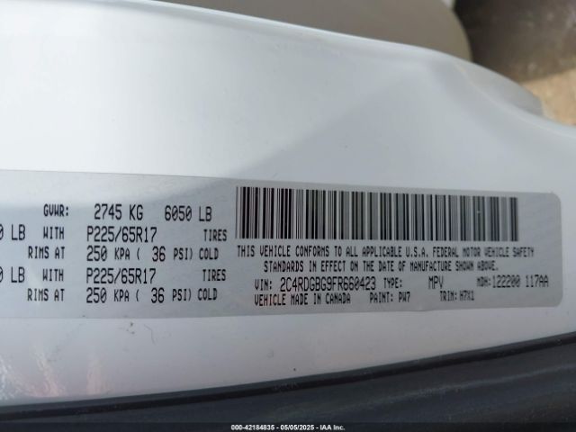 2C4RDGBG9FR660423 Dodge Grand Caravan Se