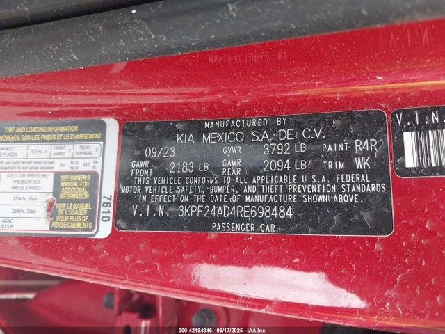 3KPF24AD4RE698484 KIA mpi nu