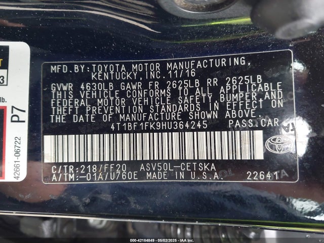 4T1BF1FK9HU364245 Toyota CAMRY SE