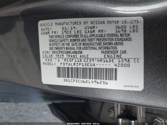 3N1CP5CU6KL496256 Nissan KICKS S