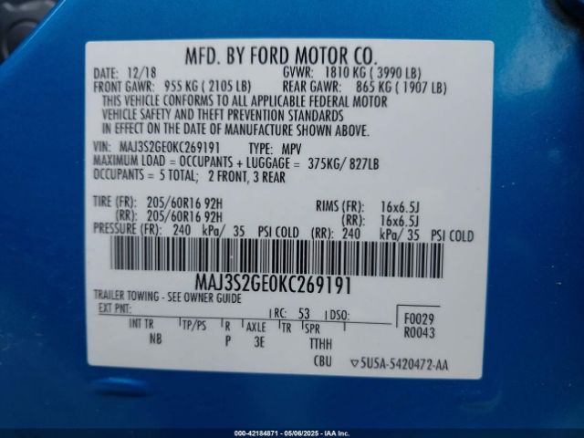2019 FORD ECOSPORT MAJ3S2GE0KC269191 Photo 8