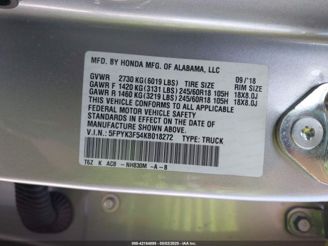 5FPYK3F54KB018272 Honda Ridgeline Rtl