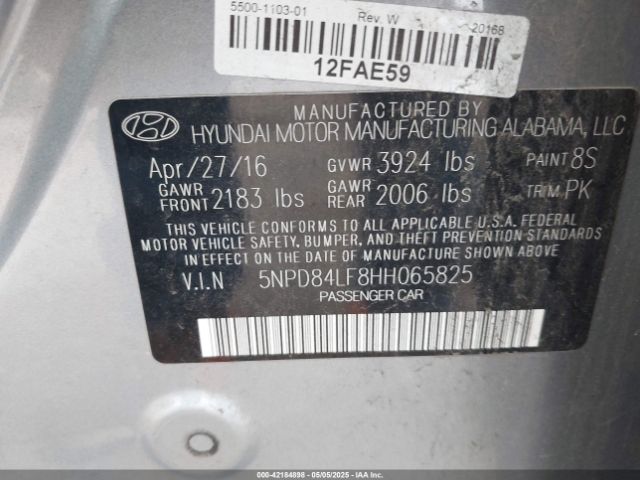 5NPD84LF8HH065825 Hyundai Elantra Limited