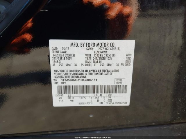 1FM5K8AR1HGD06151 Ford Police Interceptor