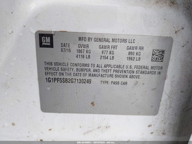 1G1PF5SB2G7130249 Chevrolet Cruze Limited 2lt Auto
