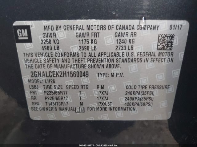 2GNALCEK2H1560049 Chevrolet EQUINOX LT