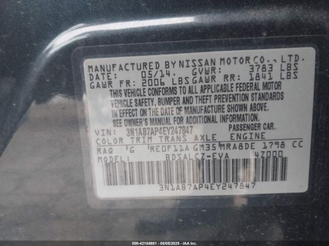 3N1AB7AP4EY247847 Nissan SENTRA S