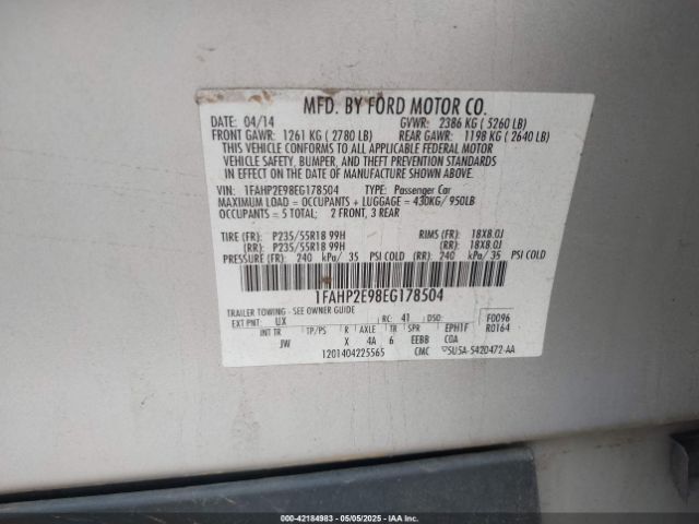 1FAHP2E98EG178504 Ford TAURUS SEL