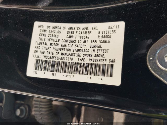1HGCR6F58FA012278 Honda Accord Hybrid Ex-l