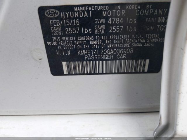 KMHE14L20GA036908 Hyundai SONATA PLUG-IN HYBRID