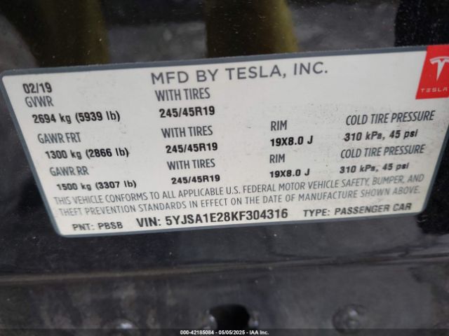 5YJSA1E28KF304316 Tesla MODEL S