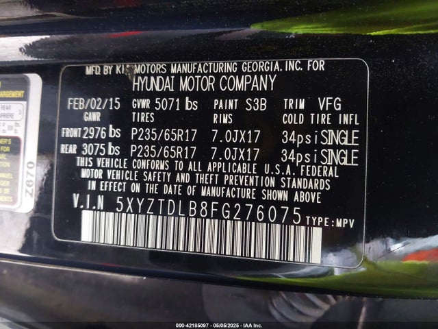 5XYZTDLB8FG276075 Hyundai Santa Fe Sport 2.4l