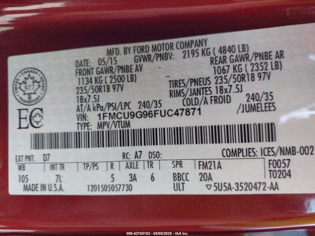 1FMCU9G96FUC47871 Ford ESCAPE SE