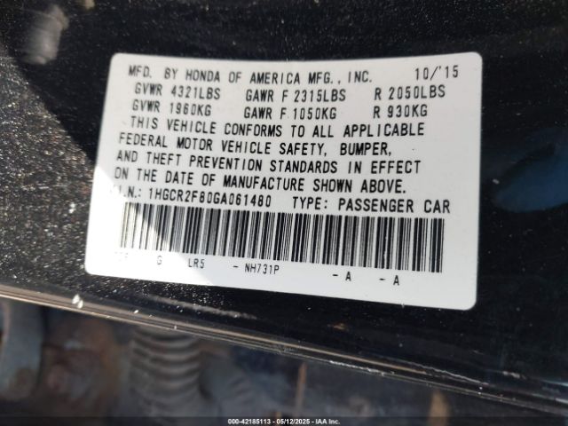 1HGCR2F80GA061480 Honda Accord Ex-l
