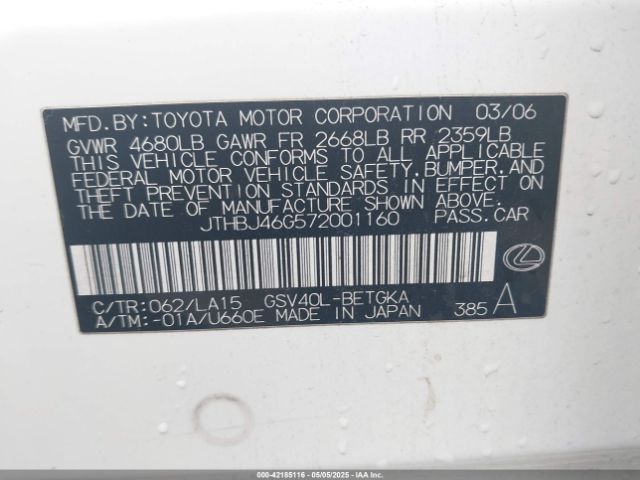 2007 LEXUS ES 350 JTHBJ46G572001160 Photo 8