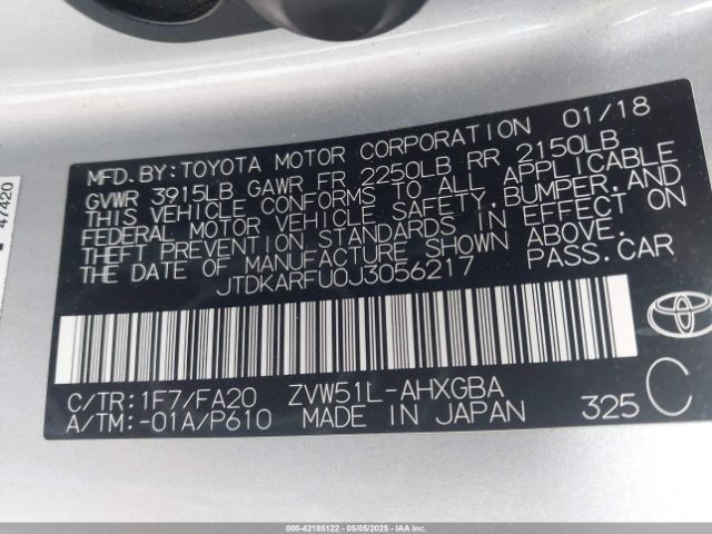 JTDKARFU0J3056217 Toyota Prius Three