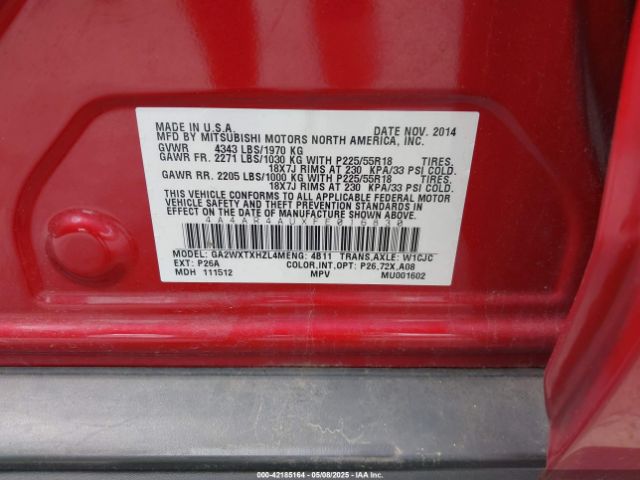 4A4AR4AUXFE016830 Mitsubishi Outlander Sport Se