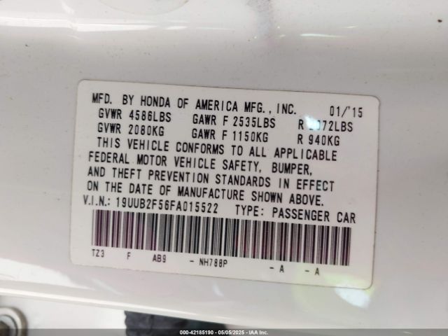 19UUB2F56FA015522 Acura Tlx V6 Tech