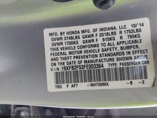 19XFB2F53FE003364 Honda Civic Lx