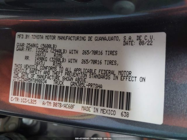 3TYCZ5AN5NT098834 Toyota 2gr-fks