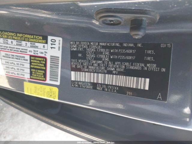 5TDKK3DC5FS595278 Toyota Sienna Le 8 Passenger